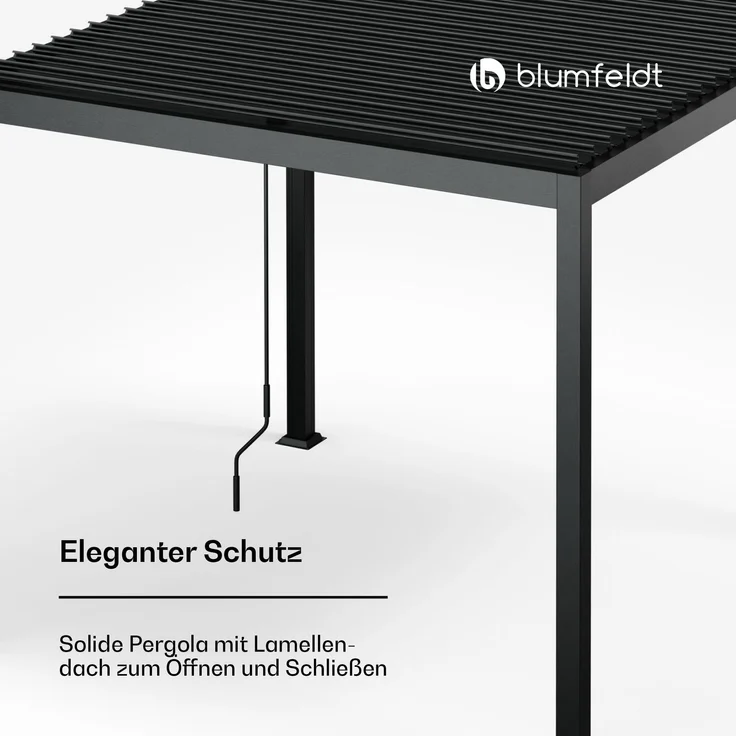 Blumfeldt Pavillon 3x3, Wasserdicht Stabil Winterfest, Lamellendach aus Verzinktem Stahl, Pulverbeschichteter Aluminiumrahmen, Wetterfest, Schwarz, Für Garten & Terrasse – Bild 2