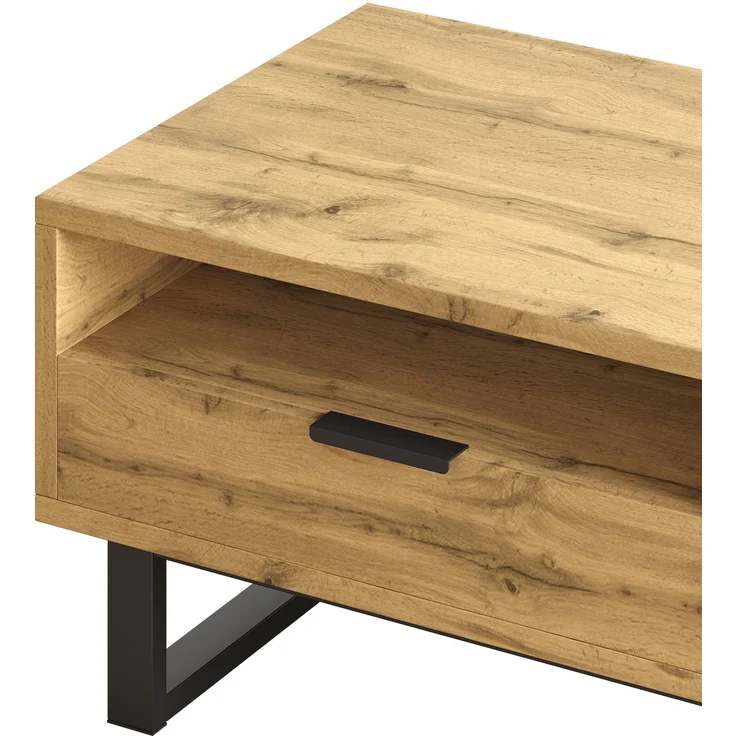 LVHOM Couchtisch Holz mit Fächern und Schubladen, Wohnzimmertisch Scandi, Schwarz/Eiche, 100x50x40 cm – Bild 7