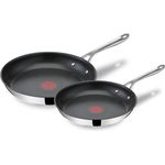 Tefal 'Jamie Oliver Cook's Direct On' Pfannen-Set, Antihaft, Induktionstauglich, Backofenfest, Edelstahl silber, Ø 24 cm, Ø 28 cm