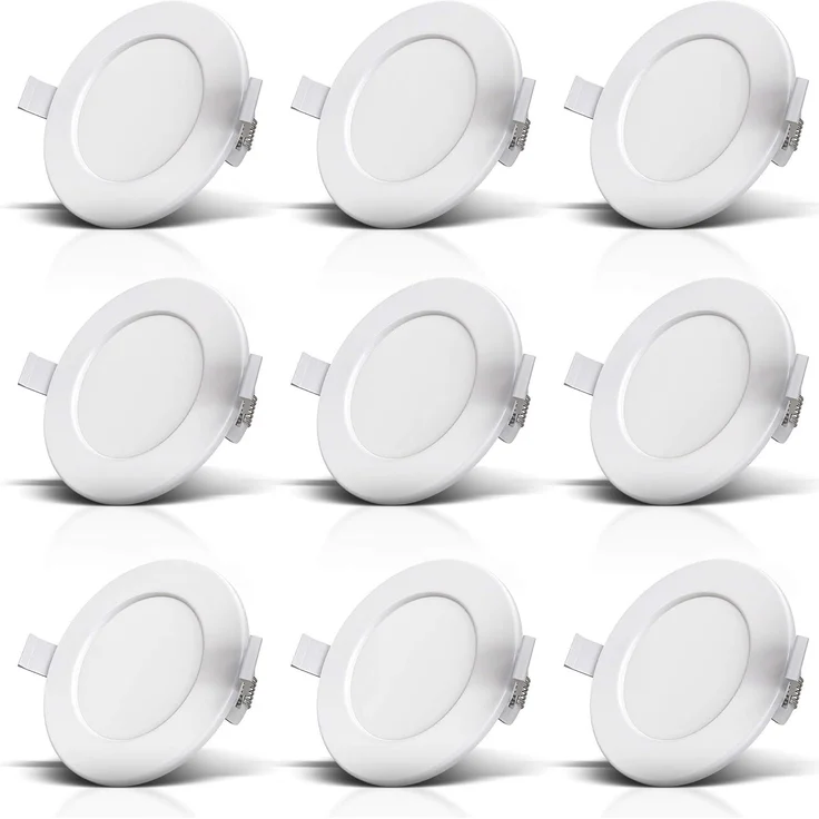 B.K.Licht LED Einbaustrahler Bad Einbauleuchten 9er Set Ultra-flach Ø115x30mm 230V Weiß - BKL1274, LED fest integriert, Warmweiß, 9 Badezimmer-Einbausprots Decke IP44 230V 6W 450 Lumen 3000K Warmweiß
