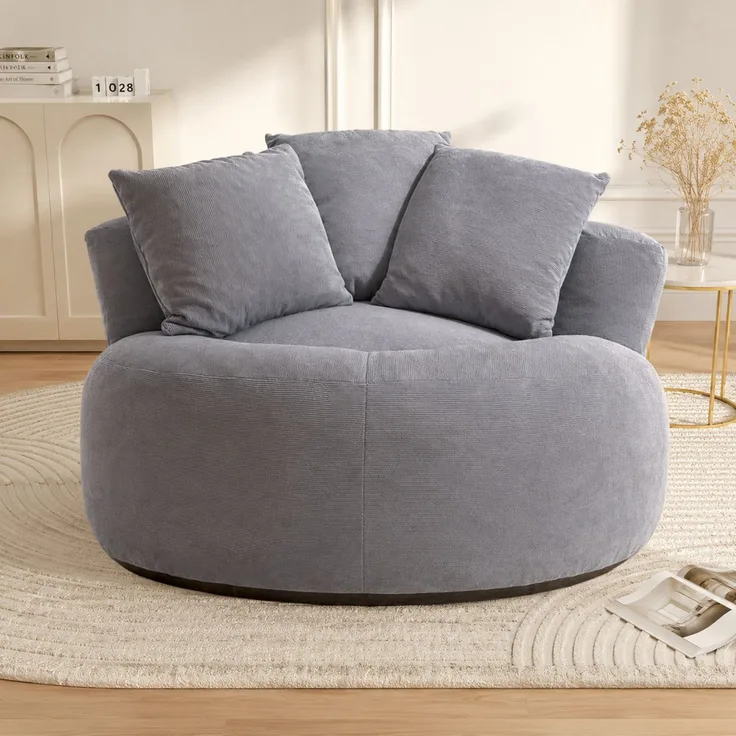 Übergroßer runder Sitzsack, gepolstert mit Cord, tiefe Sitzfläche, einzelnes Wolken-Lounge-Sofa für Wohnzimmer, Schlafzimmer, Wohnung – Herde – 120 x 120 x 65 cm – YOUDENOVA