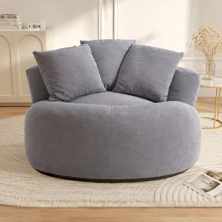 Übergroßer runder Sitzsack, gepolstert mit Cord, tiefe Sitzfläche, einzelnes Wolken-Lounge-Sofa für Wohnzimmer, Schlafzimmer, Wohnung – Herde – 120 x 120 x 65 cm – YOUDENOVA – Bild 1