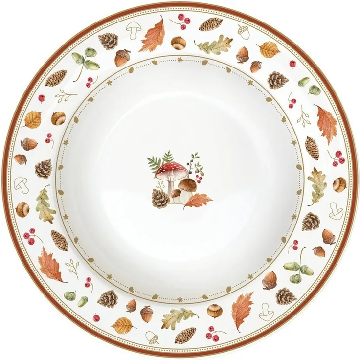 EasyLife Suppenteller Autumn Breeze, Spülmaschinengeeignet, Weiß, Motiv: Herbst, Blätter, Eichhörnchen