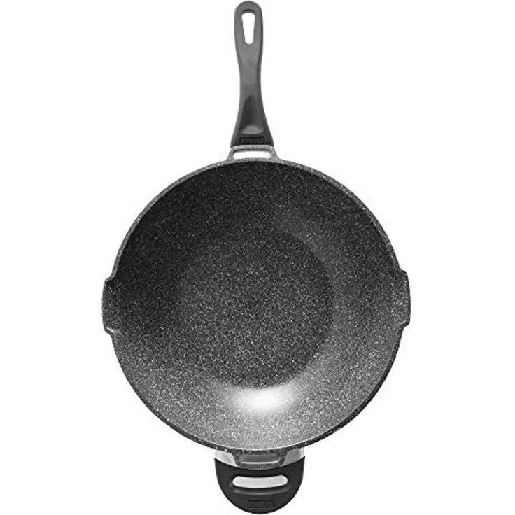 STONELINE Wok, Aluminium (Set, 2-tlg, 1 Wok, 1 Sieb-Glasdeckel, 1 langer Griff, 2 kurze Griffe), mit echten Steinpartikeln, induktionsgeeignet, Designed in Germany – Bild 2
