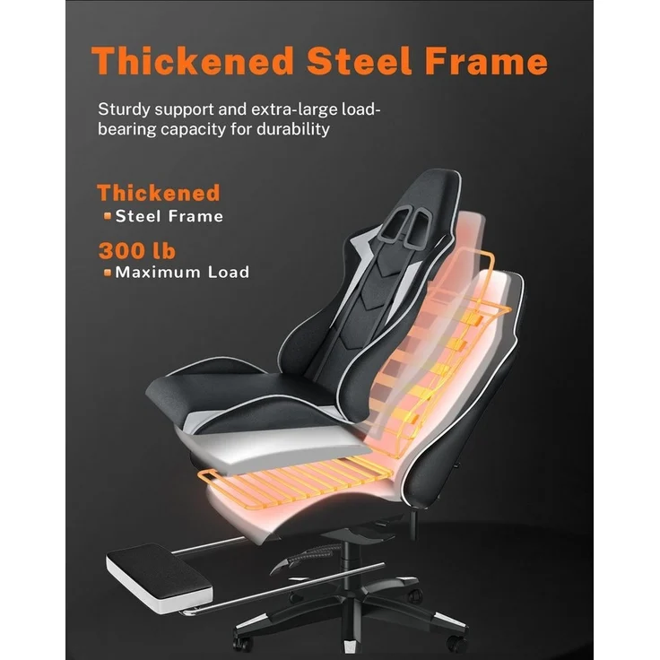 BIGZZIA Bürostuhl Gaming Stuhl mit Fußstütze - Gamer Stühle Ergonomisch mit Lendenkissen, Kopfstütze Gaming Chair Höhenverstellbar Computerstuhl – Bild 3