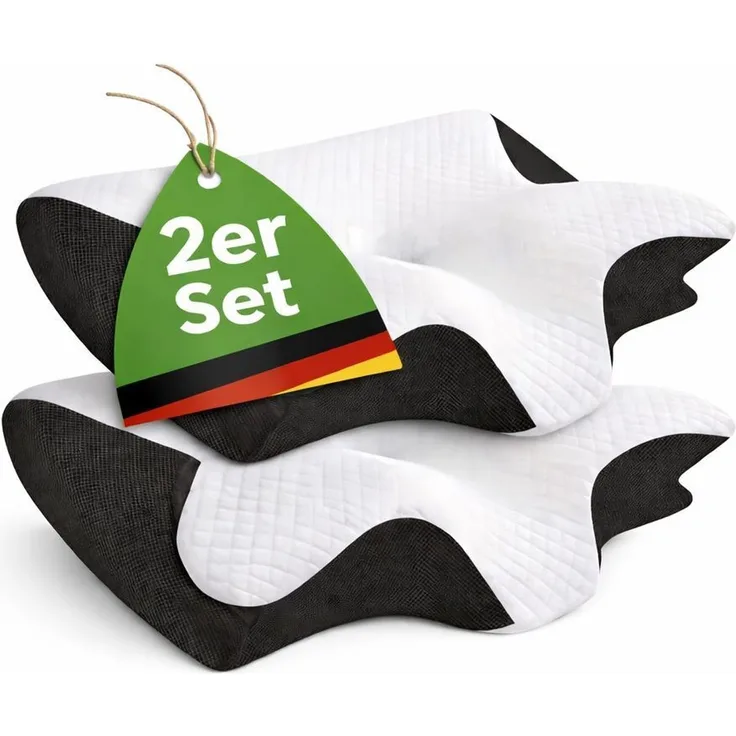 YaLiva_Decor® Kopfkissen 2 Stück, ergonomisches orthopädisches Kissen gegen Nackenschmerzen & Memory Foam, schwarz, 62 x 34 x 12 cm