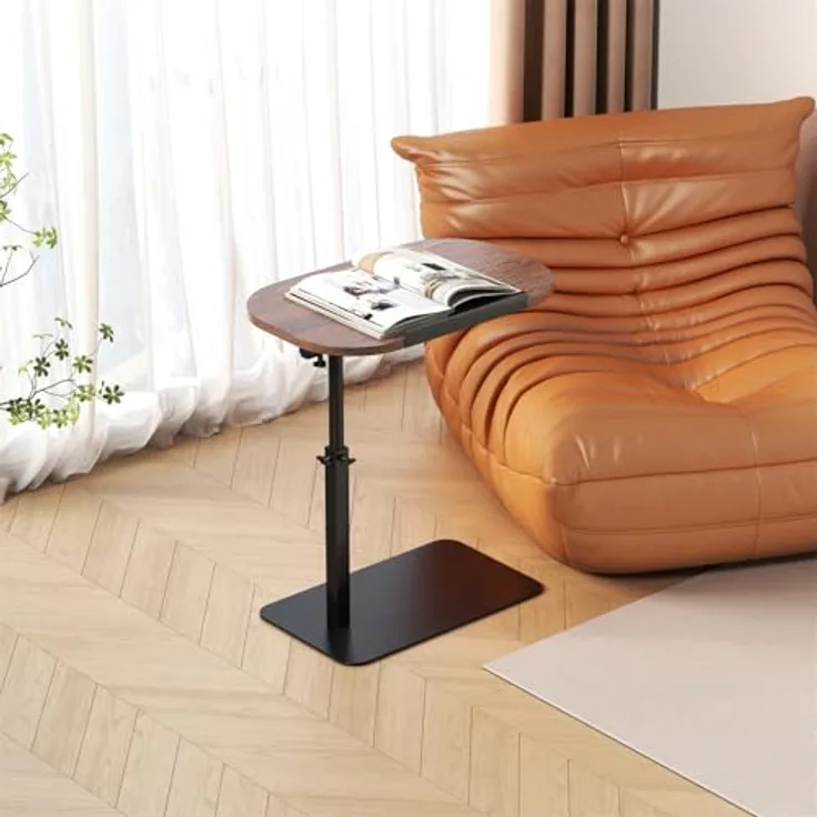 GarveeLife Beistelltisch Holz Klein Couchtisch Sofatisch c Form Höhenverstellbar Couch Mobiler Kaffeetisch Klein Side Table Laptop Stand Für Wohnzimmer Und Schlafzimmer, 45x30x40-80CM