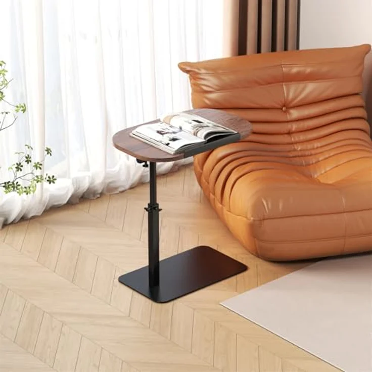 GarveeLife Beistelltisch Holz Klein Couchtisch Sofatisch c Form Höhenverstellbar Couch Mobiler Kaffeetisch Klein Side Table Laptop Stand Für Wohnzimmer Und Schlafzimmer, 45x30x40-80CM – Bild 1