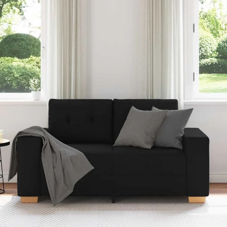 vidaXL Zweisitzer-Sofa Schwarz 160x77x82 cm Stoff 4105070 – Bild 3