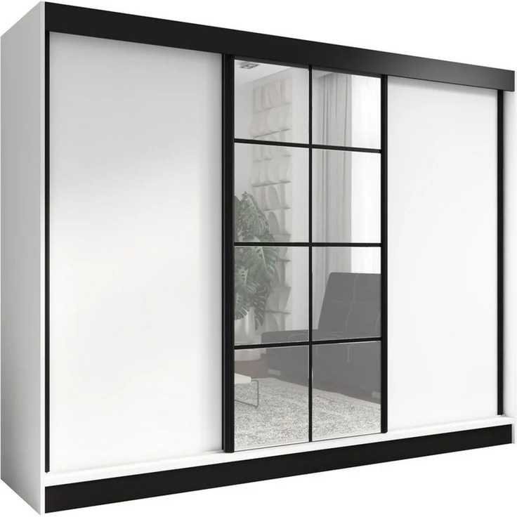 A&J MöbelLand GmbH Schwebetürenschrank ORAVELLE 3-türiger Kleiderschrank mit Spiegel, 4 Schubladen (Kostenlose Lieferung – nur für kurze Zeit! TOP ANGEBOT! Geräumiger Schrank mit einer Breite von 200 cm und Spiegel, ideal zur Aufbewahrung von Kleidung ... – Bild 1