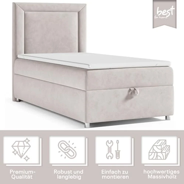 Best for Home Boxspringbett mit Bettkasten Trinity K3 SINGLE Bonell-Matratze inkl. 7 cm Topper (Einzelbett, Polsterbett mit gepolstertes Kopfteil, Jugendbett, Kinderbett versch. Größen, 70x200 80x200 90x200 100x200 cm), verschiedene Liefermöglichkeiten... – Bild 3