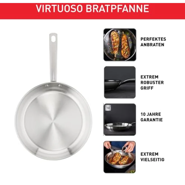 Tefal Virtuoso Pfanne E49204 | 24 cm | 10 Jahre Garantie | hochwertiger Premium-Edelstahl | Induktionsgeeignet | Anbraten | Rezepte – Bild 4