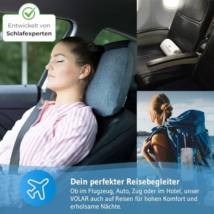 Reisekissen VOLAR | Orthopädisches Nackenkissen mit Memory-Foam gegen Nackenschmerzen | Kleines Kopfkissen für Reisen im Auto, Flugzeug, Zug, Hotel & Camping – Bild 5