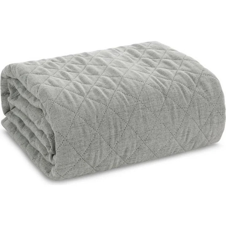 Eurofirany Tagesdecke LEINOPTIK, Karomuster Steppung Doppelbett Überwurf Einfarbig Grau Beige – Bild 4