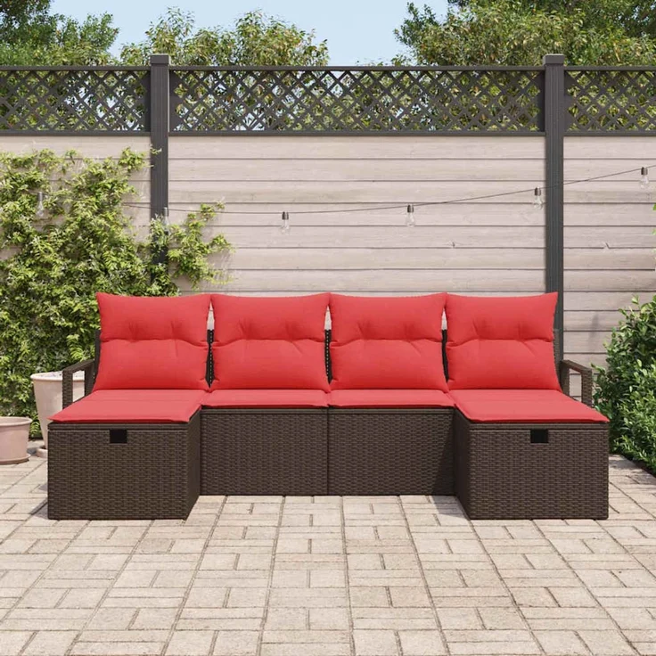 vidaXL Sofa Set mit Kissen 5 pcs Poly-Rattan 3360555 – Bild 3