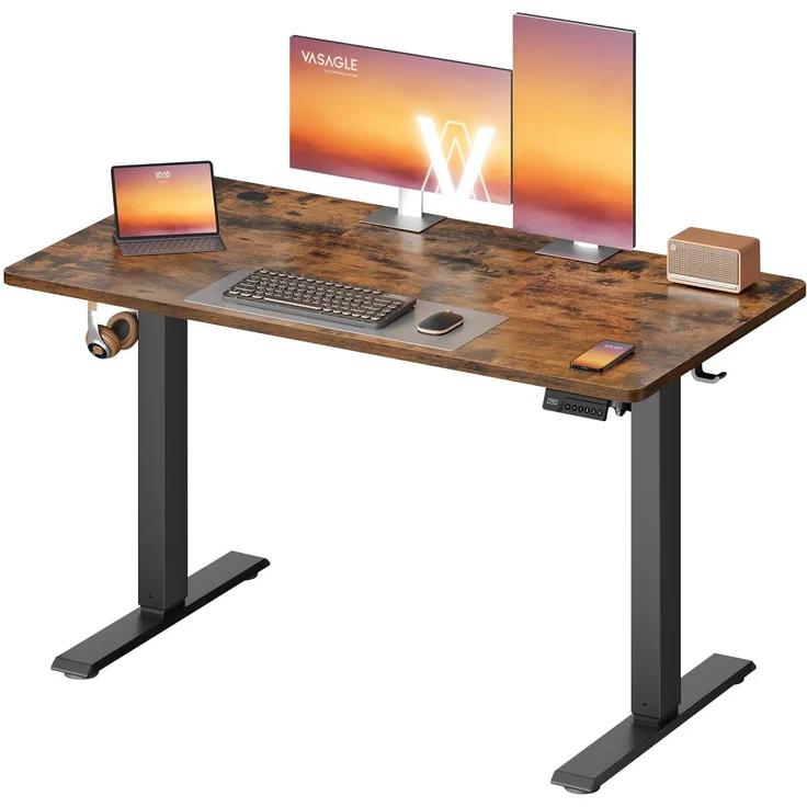 VASAGLE Höhenverstellbarer Schreibtisch, Stehtisch, Computertisch, Erinnerung bei langem Sitzen, Memory-Funktion mit 4 Höhen, für Büro, 120x60 cm, vintagebraun LSD312KD03