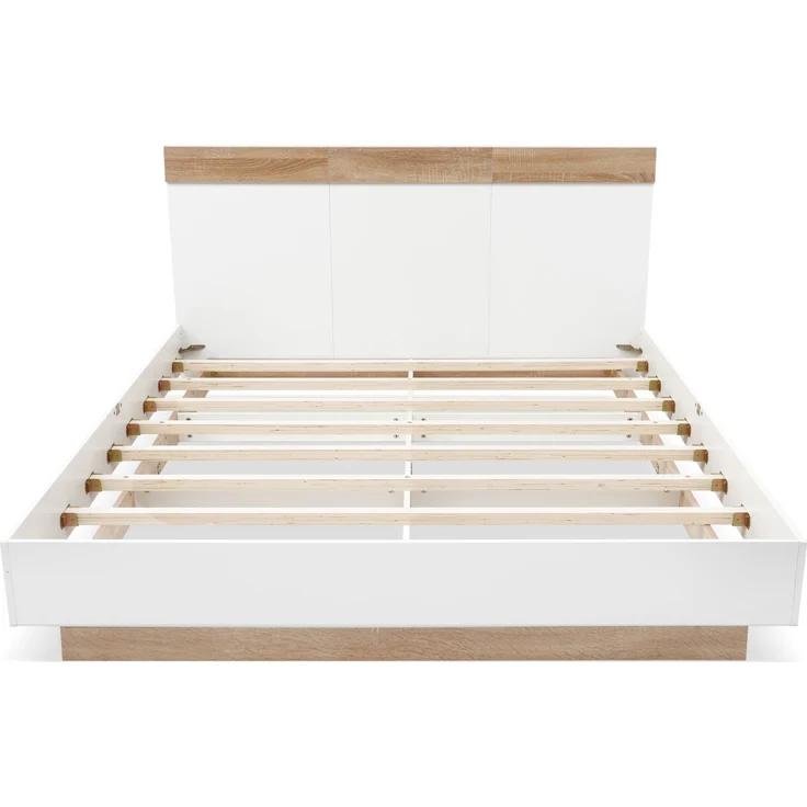 Merax Holzbett Schwebebett 160x200 Doppelbett mit Kopfteil & Lattenrost für Schlafzimmer Beige & Weiß – Bild 9