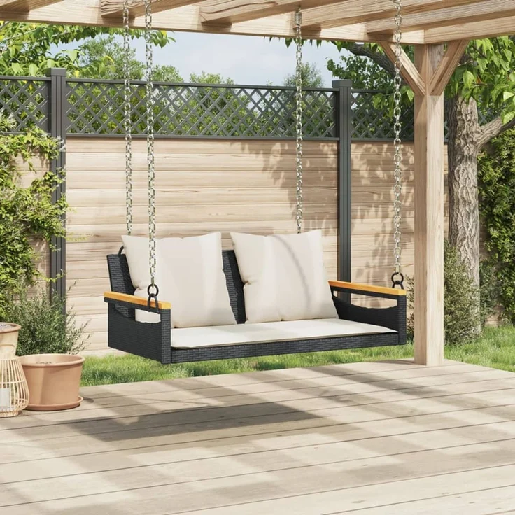 vidaXL Hängebank mit Kissen Schwarz 109x62x40 cm Poly Rattan 368146 – Bild 3