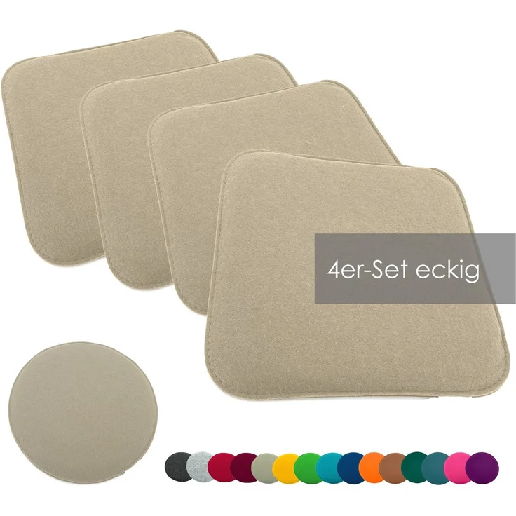heimtexland ® Sitzkissen Set Filz Stuhlkissen Stuhlauflage Filzkissen Stuhl Polster Kissen Typ631 4er Set 35 x 35 cm Eckig Sand – Bild 1
