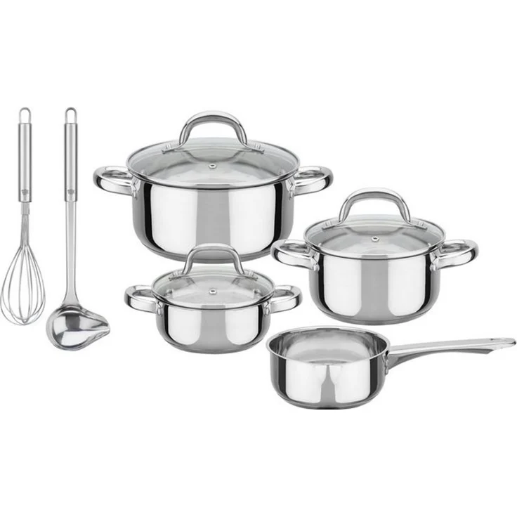GSW Topf-Set Montreal, Edelstahl (Set, 9-tlg, je 1 Kochtopf 14/16/20 cm, 1 Stieltopf 14 cm), inkl. aller Kochutensilien die eine Haushaltsküche benötigt, Induktion – Bild 2
