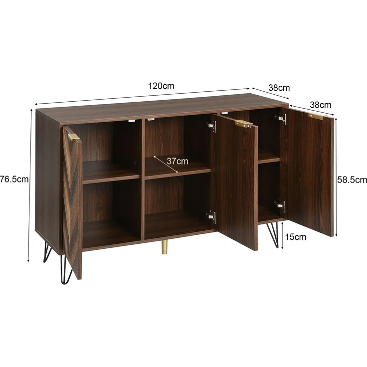 Sideboard aus Holzwerkstoff mit 3 Türen & Einlegeböden, 120x38x76,5 cm, Natural – Bild 10
