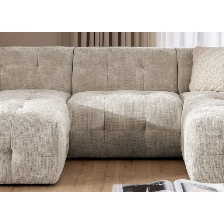 luma-home Wohnlandschaft U-Form 6-Sitzer, raffinierte Steppungen, Chenille-Bezug in Sand Grau, 323 x 161 x 79cm – Bild 6