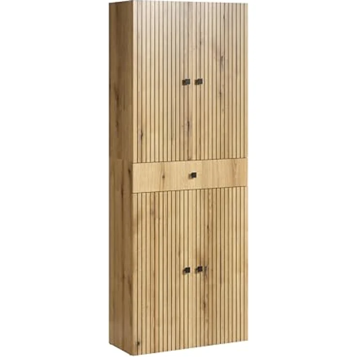 trendteam smart living - PureBliss - Waschbeckenunterschrank - Eiche - Waschtisch mit 3 offenen Fächern - (BxHxT) 90 x 79 x 53 cm - Badezimmerschrank mit Rillenoptik - edle Metallgriffe – Bild 2