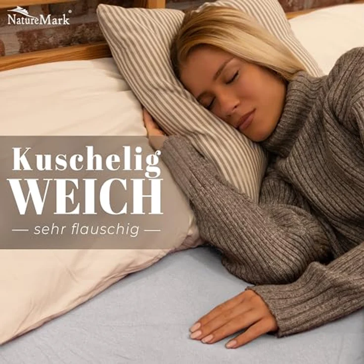 NatureMark Spannbettlaken Winter Thermo Fleece Spannbetttuch, 80% Baumwolle und 20% Polyester, Gummizug: rundum, (1 Stück), 90x190 bis 100x200 cm - Weiß – Bild 3
