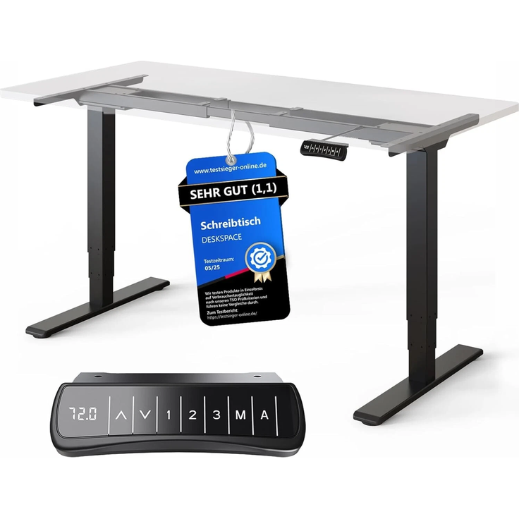 DESKSPACE PRO Plus Höhenverstellbarer Schreibtisch Gestell - Dual-Motor Tischgestell, Elektrisches Tischgestell mit Memory Funktion (Schwarz)