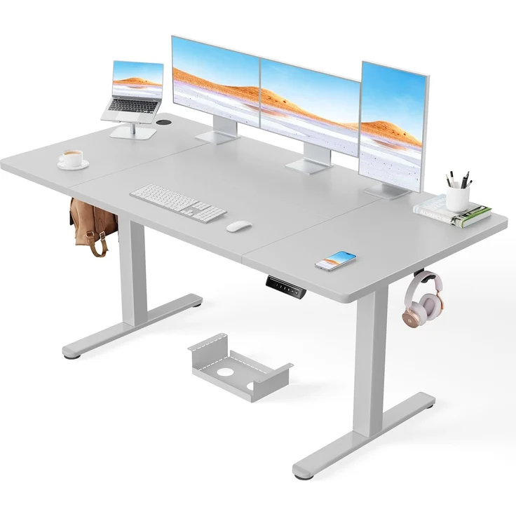 ErGear Höhenverstellbarer Schreibtisch-160x80 cm,100 KG Tragkraft Elektrischer Schreibtisch mit Fortgeschrittenem Bürstenlosem Motor, Leise Funktion, Robuster Metallrahmen, Vierteilige Tischplatte