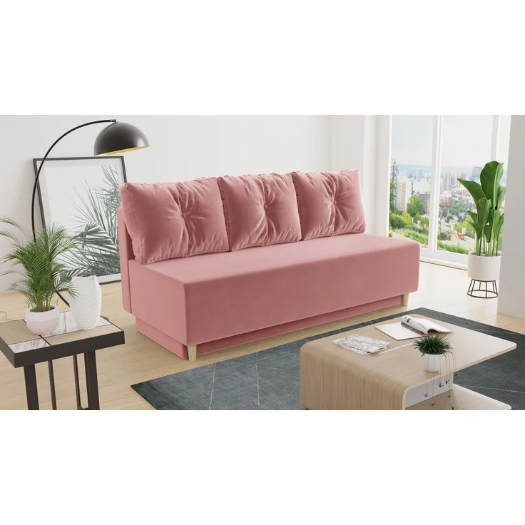 Schlafsofa Mico - Sofa mit Bettkasten, Couch mit Schlaffunktion, Bettfunktion, Bettsofa mit Bonell-Ferderkern, Velours (Pink (Kronos 29))