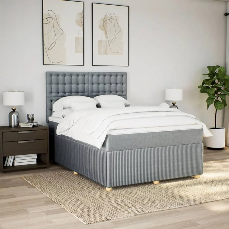 vidaXL Boxspringbett mit Matratze Hellgrau 160x200 cm Stoff 3294421 – Bild 5