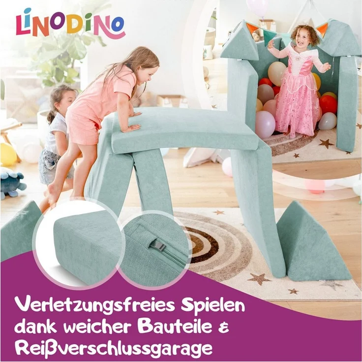 Linodino Kindersofa Spielsofa I aus Schaumstoff Bausteine I Spielcouch für Kinder, Wasserfeste Unterbezüge, Waschbare Chenille Bezüge 30° – Bild 2