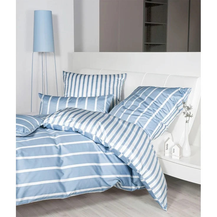 Satin-Bettwäsche 155 x 220 cm Perlblau / modernclassic, Baumwolle, Blau – Bild 2