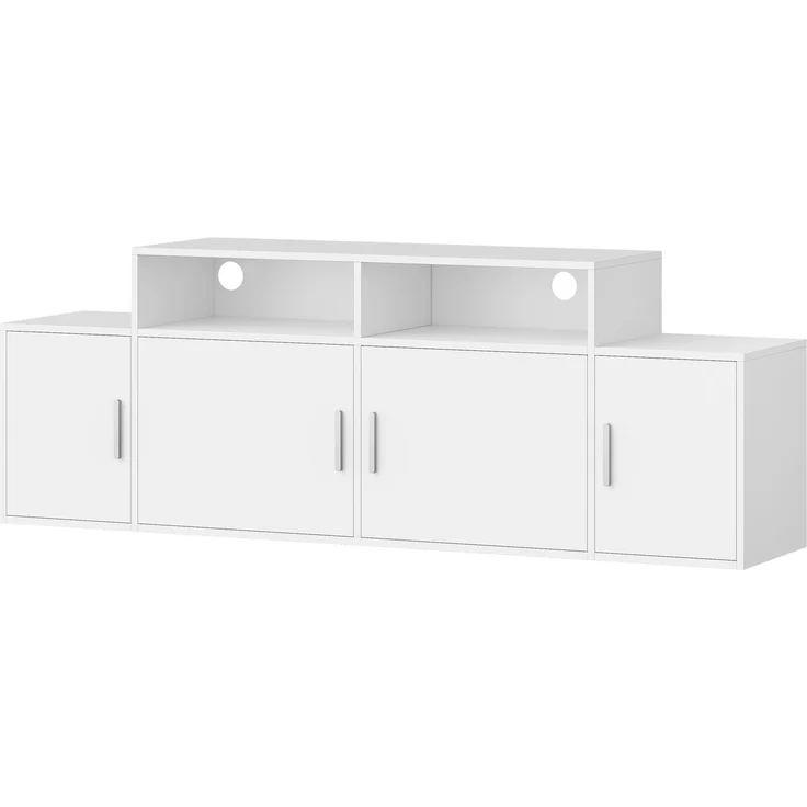 Halupeit Weißer TV-Ständer mit vier Schränken und zwei offenen Regalfächern, verstellbarer LED-Beleuchtung, 160,5 cm × 35,5 cm × 56,5 cm – Bild 2