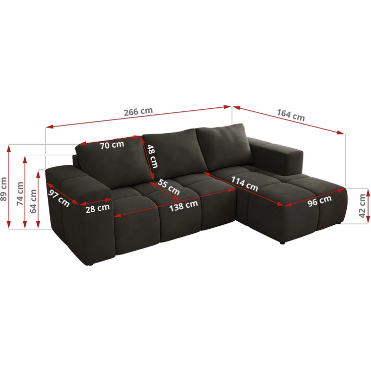 Ecksofa mit Schlaffunktion und Bettkasten, L-form Couch, lose Kissen, Polstersofa - MONIVA - Dunkelgrau Velours - linke Seite – Bild 7