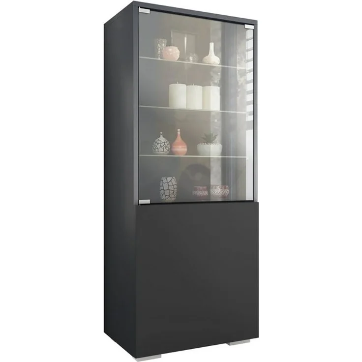 Vladon Standvitrine Granada (Vitrinenschrank, mit Glastür und Glaseinsatz) Anthrazit matt/Schwarz matt (50 x 122,5 x 34,5 cm) – Bild 2