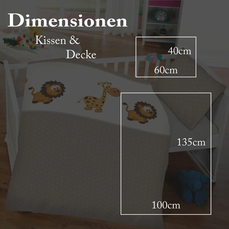 Kinder Bettwäsche 2-tlg ( 100x135cm / 40x60cm ) Bettdecken Set, 100% Baumwolle - Babybettwäsche mit Motiv Löwe & Giraffe – Bild 2