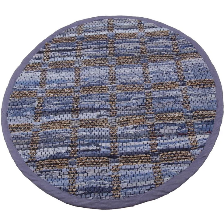 Teppich Läufer Matte Unterlage Vorleger Fußabtreter, breite Auswahl an modernen Fleckerl- und Baumwollteppichen (150cm Ø / Jeans Square) – Bild 4