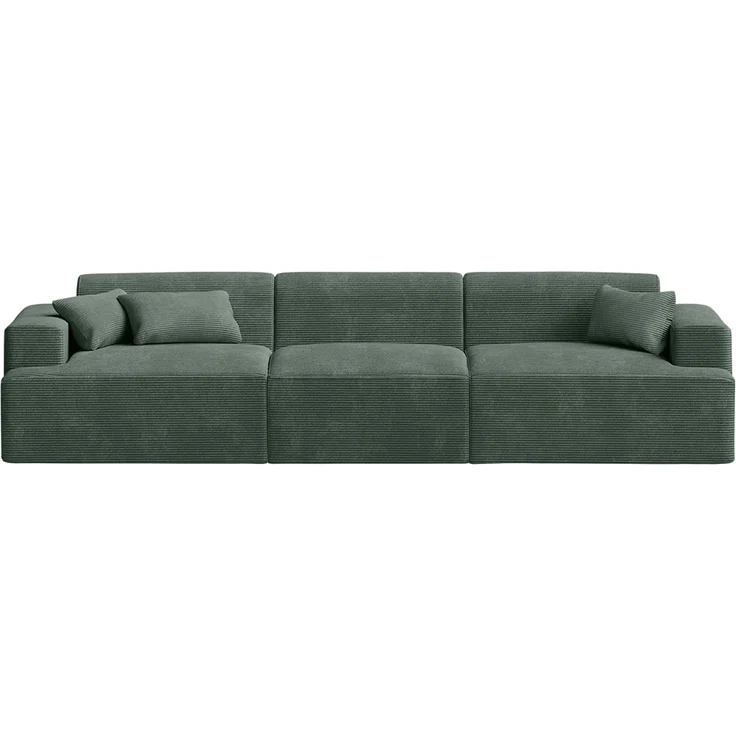 skølm 'Freki' Cloud Sofa 3 Sitzer, Vollschaumcouch mit Federkern und Vakuum-Kompression, kein Aufbau erforderlich, mit 3 Kissen, Cord dunkelgrün – Bild 10