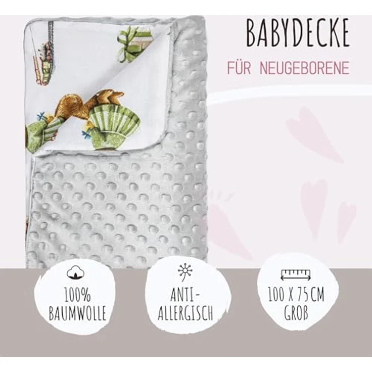 LULANDO Babydecke Kuscheldecke Krabbeldecke aus 100% Baumwolle, antiallergisch, Standard 100 von Oeko-Tex, hergestellt in der EU,(100x75 cm). Kuschelige Lieblingsdecke für Ihr Baby. – Bild 4
