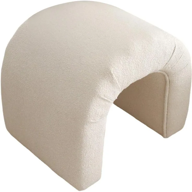 Atelier Del Sofa Stylish Pouffe, Cream Teddy Fabric, 51 x 45 x 46 cm | 100% Polyester, Beech Tree Frame | Perfect for Modern Living Rooms & Cozy Spaces