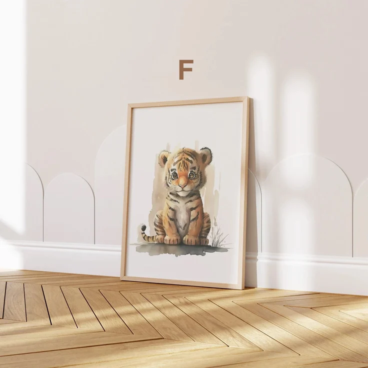 Poster Kinderzimmer Tiere Wald Dschungel Aquarell · Kinderzimmer Bilder · Wand Deko · Kunst Druck · Deko Print · ohne Rahmen - F Tiger / 30x40 cm