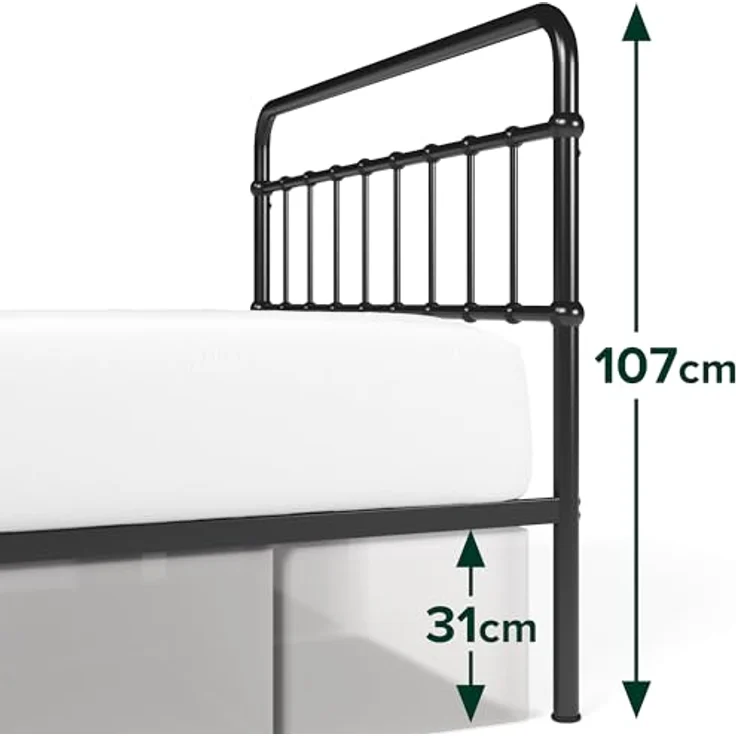Zinus Florence Bett 90x200 cm - Höhe 30 cm mit Unterbettstauraum - Metall-Plattformbettrahmen mit Kopfteil und Fußteil - Schwarz – Bild 3