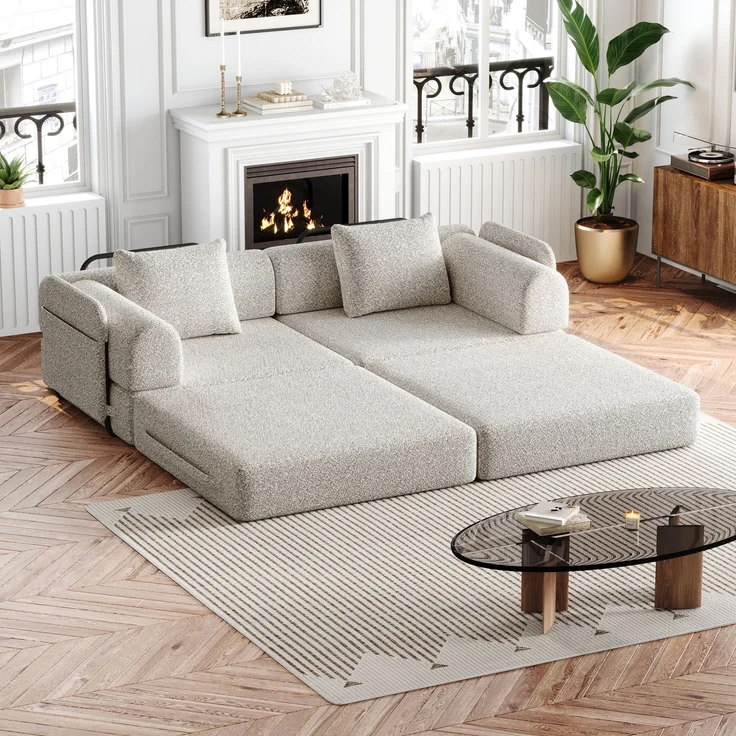 Schlafsofa mit Ablagefach & Stahlrahmen, wandelbarer Einzelsitz Sofa Bett mit rutschfester Unterlage,2-Sitzer,khaki – Bild 3