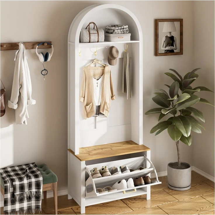 STILVORA Garderoben-Set mit Schuhregal,Wandgarderoben Garderobenständer mit Haken&Sitzbank, (Flurschrank, Garderobenständer, 1-St, 75 L x 35 B x 195 H), mit Schuhregal, Ablage und Haken – Bild 5