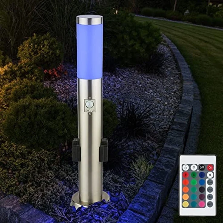 RGB LED Stehleuchte, Bewegungsmelder, 2 Steckdosen, H 60 cm – Bild 5