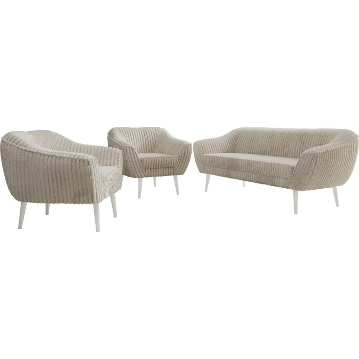 Wohnzimmerset PIRS 1-1-3, Skandinavisches 3-Sitzer Sofa mit Sesseln, Sofa mit Wellenfederung, weiße Füße, Skandinavisches Möbelset - Beige Cord – Bild 6