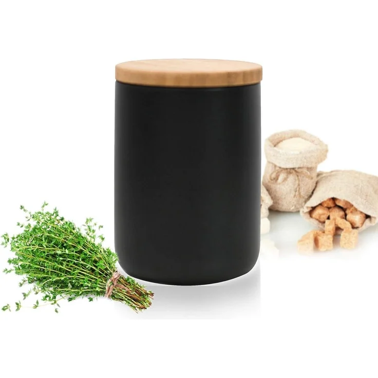 Schwarze Vorratsdose 800ml mit Holzdeckel Porzellan Vorratsbehälter Dose #5 – Bild 3