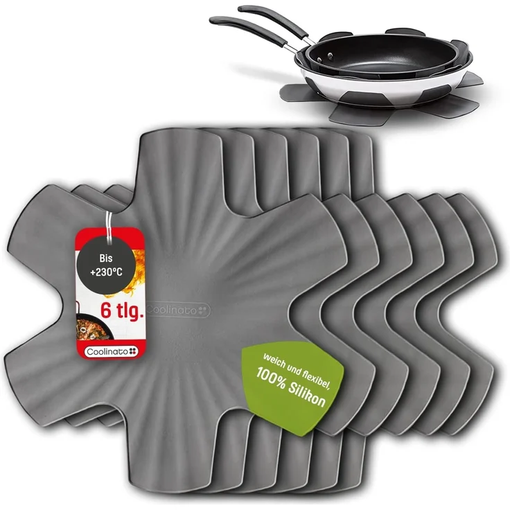 Coolinato Pfannenschoner Pfannenschutz aus Silikon, 6er-Set, 6-tlg, hitzebeständiger Küchenhelfer, Ø 35cm – Bild 1